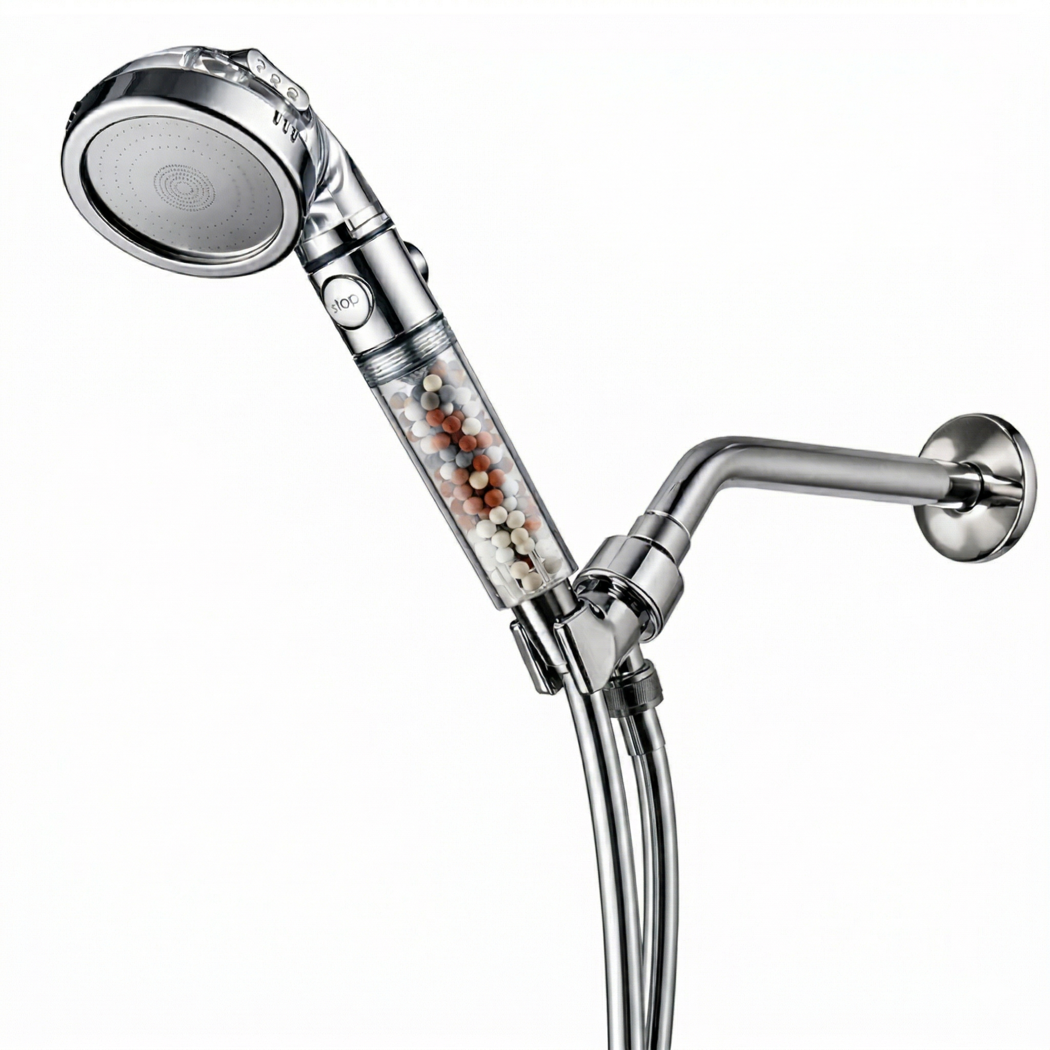 MineralStream Ionic Shower Head 2.0 essentials kit with shower head, hose and wall bracket