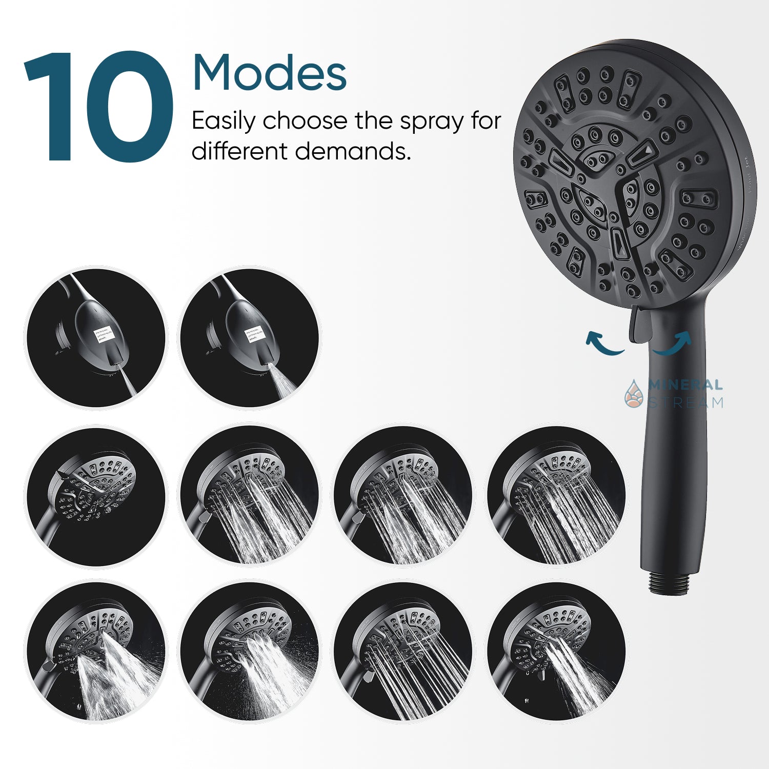 MineralStream Luxe 10 Mode High Pressure Shower Head (Filtered)
