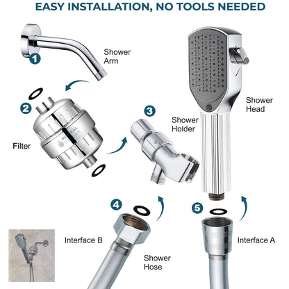 Detangler Comb Showerhead Complete Shower Kit