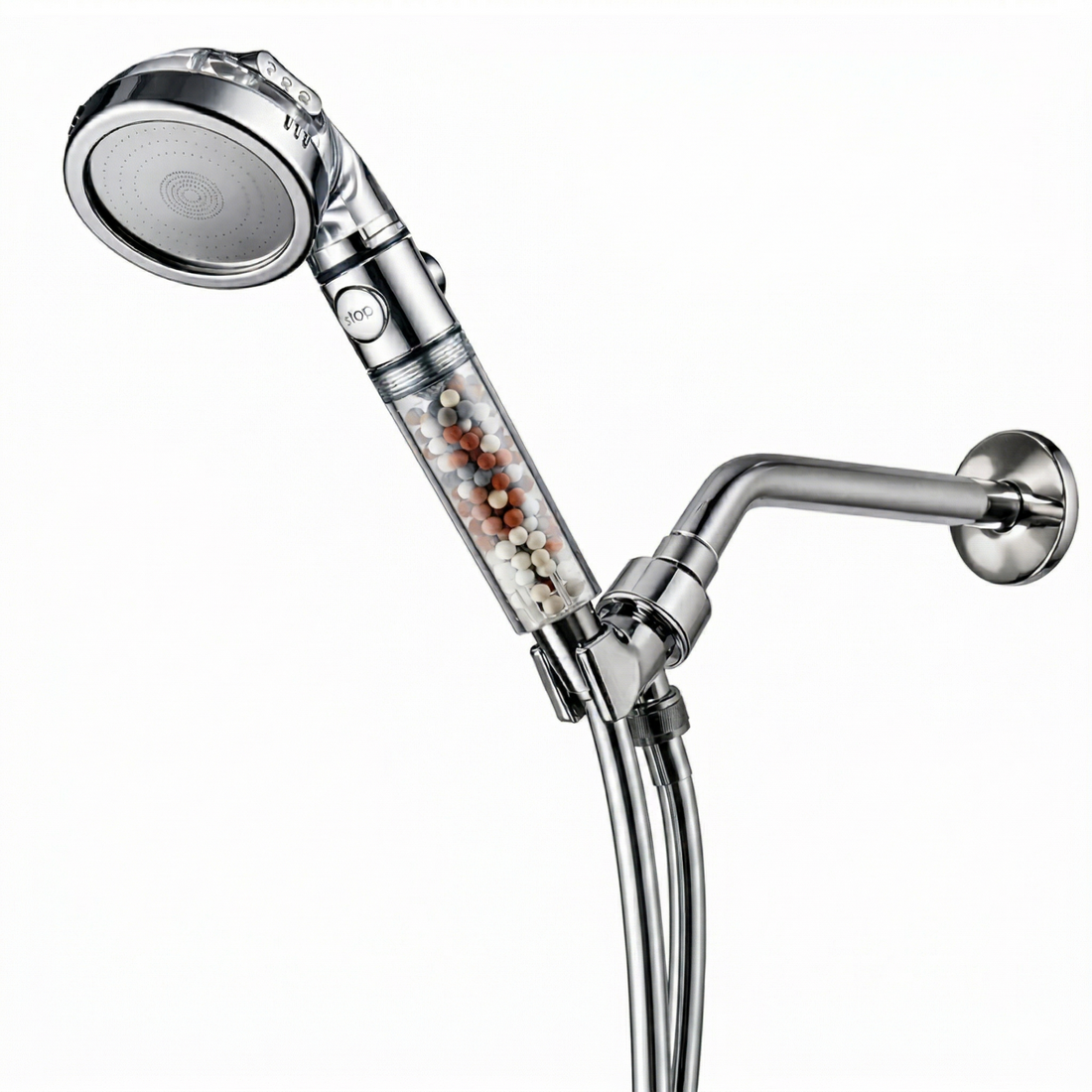 MineralStream Ionic Shower Head 2.0 essentials kit with shower head, hose and wall bracket