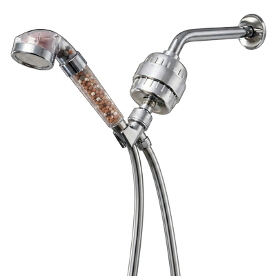 LED Ionic Showerhead Complete Shower Kit - full 5-piece set with head, hose, holder, shower arm and 15-stage filter